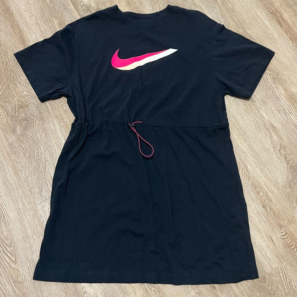 Nike Black T-Shirt Dress with Pink Swoosh Logo